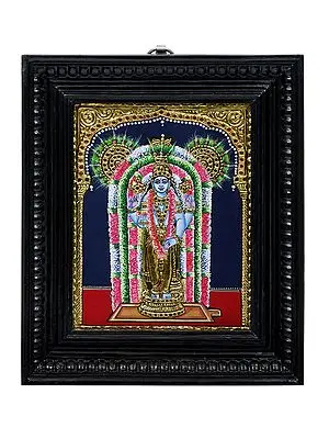 Bhagawan Guruvayur Tanjore Painting | Traditional Colors with 24K Gold | Teakwood Frame