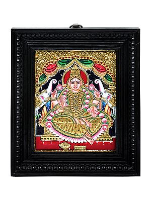 Gajalakshmi Tanjore Painting | Traditional Colors With 24K Gold | Teakwood Frame | Gold & Wood | Handmade | Made In India