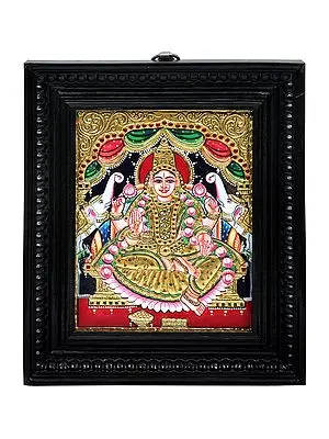 Gajalakshmi Tanjore Painting | Traditional Colors with 24K Gold | Teakwood Frame