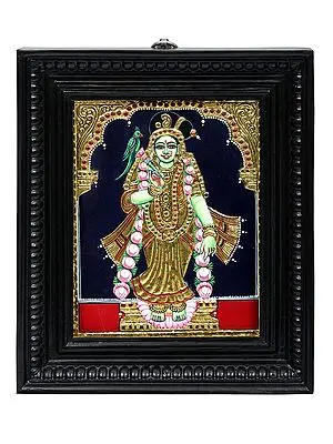 Goddess Andal Tanjore Painting | Traditional Colors with 24K Gold | Teakwood Frame
