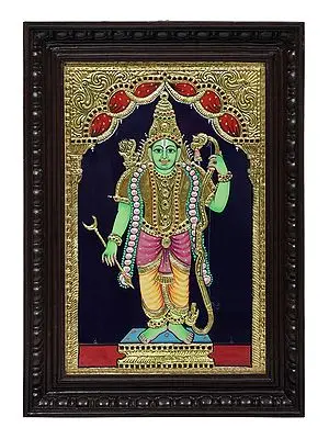 Bhagawan Rama Tanjore Painting | Traditional Colors with 24K Gold | Teakwood Frame