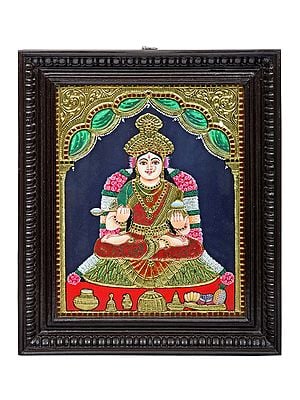 Handmade Maa Annapurna Tanjore Painting | Traditional Colors With 24K Gold | Teakwood Frame | Gold & Wood | Made In India