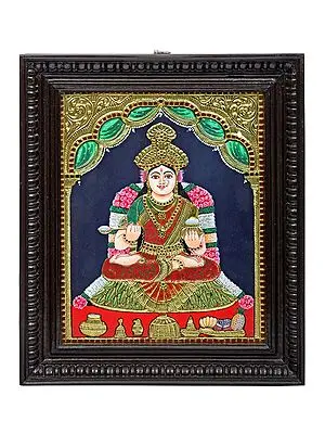 Handmade Maa Annapurna Tanjore Painting | Traditional Colors with 24K Gold | Teakwood Frame