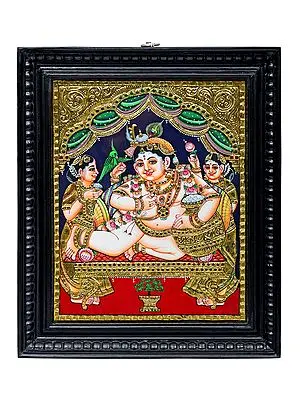 Navaneeta Krishna Tanjore Painting | Traditional Colors With 24K Gold | Teakwood Frame | Gold & Wood | Handmade | Made In India