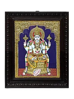 Dhanvantari Tanjore Painting | Traditional Colors With 24K Gold | Teakwood Frame | Gold & Wood | Handmade | Made In India