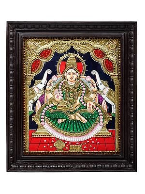 Padmasana Gajalakshmi Tanjore Painting | Traditional Colors With 24K Gold