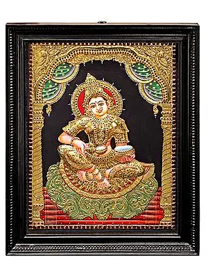 Devi Annapurna Tanjore Painting with Teakwood Frame | Traditional Colors with 24K Gold