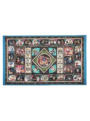 37" x 23" Life Events of Lord Krishna Patachitra Paintings |Traditional Colors | Handmade | Krishna Leela Patachitra Paintings | Made in India