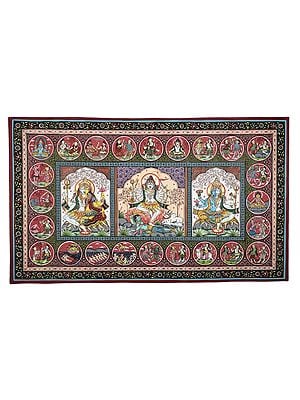 39" x 23" Story of Lord shiva Patachitra Paintings |Traditional Colors | Handmade | Ardhanarishvara Patachitra Paintings | Made in India | Lord Shiva Life Story Displayed in Pattachitra Painting