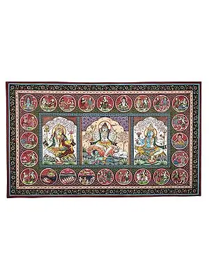 39" x 23" Story of Lord Shiva Pattachitra Paintings | Traditional Colors | Handmade | Made in India | Watercolor Painting on Patti