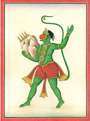 Triumphant Lord Hanuman In Possession Of Mount Sanjeevani