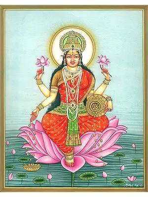 Goddess Dhana Lakshmi Seated on Lotus in Pond
