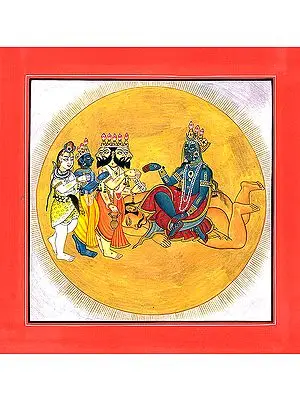 The Trinity Pays Homage to the Goddess Seated on a Corpse (Tantric Devi series from Basholi)