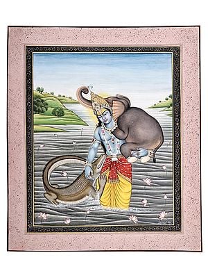 10" x 12" Gajendra Moksha | Water Color Painting | Handmade | Made In India