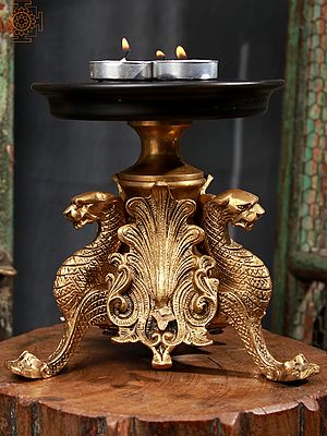 7" Wooden and Brass Dragon Candle Stand