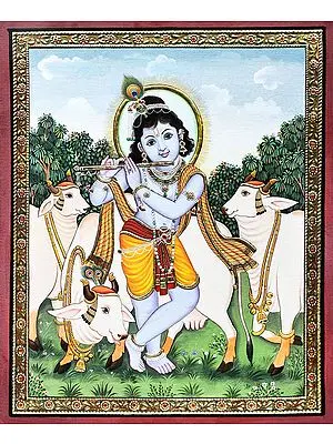 Enticing Bala Gopala with Adorable Holy Cows