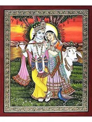 Loving Bond of Radha-Krishna Amidst the Calming Sunset