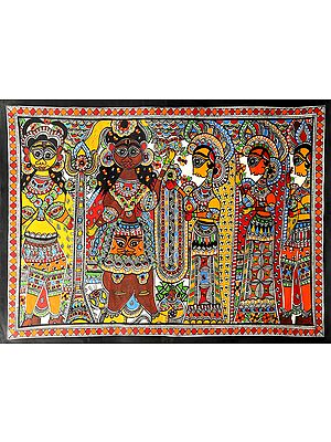 29" x 20" Marriage Scene Of Shiva And Parvati |Traditional Colors | Handmade | Shiva And Parvati  Madhubani Paintings |Made in India