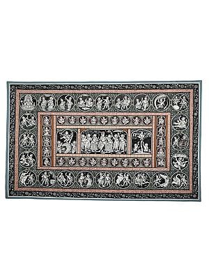 38" x 24" Bitone Krishnaleela Series Patachitra Paintings | Handmade | Shri Krishna Lila Painting | Made in India