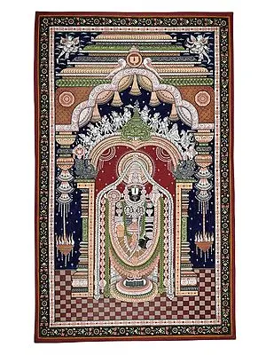 23" x 39" Large The Divine Lord Venkateshwara Along With Kirtimukha Patachitra Paintings | Handmade | Traditional Colors Krishna | Shri Jagannatha Patachitra Paintings | Tirupati  Patachitra Paintings | Made in India