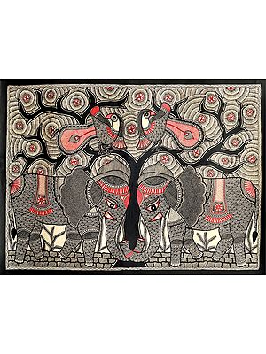 Elephant and Peacock Pair With The Magnificent Tree Of Life