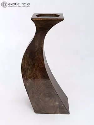 14" Designer Candle Holder in Wood | Home Decor