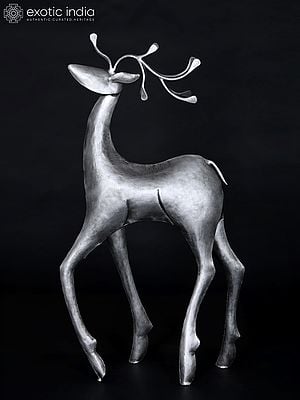 34" Large Decorative Iron Reindeer with Silver Finish | Home Decor