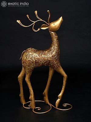 36" Large Decorative Iron Reindeer with Golden Finish | Home Decor