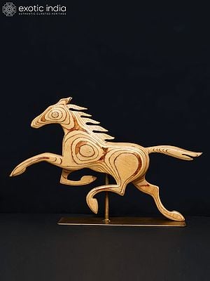 18" Wood Running Horse on Iron Stand | Table Decor