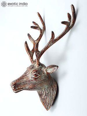 12" Reindeer Head in Brass | Wall Hanging