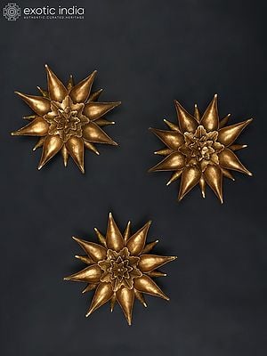 8" Set of Three Golden Flowers | Wall Decor