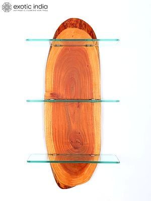 30" Designer Wood Glass Wall Shelf | Home Decor