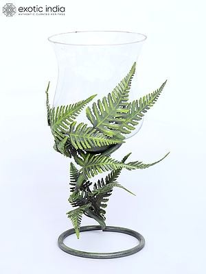 18" Fern Leaves Design Hurricane | Home Decor