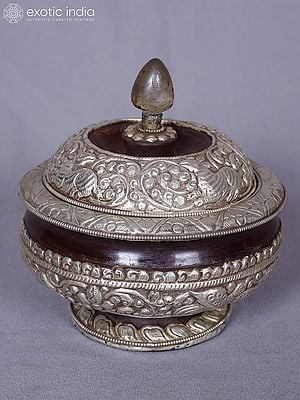 5" Wood Engraved Box With Lid For Spices | Kitchen Decorative Item