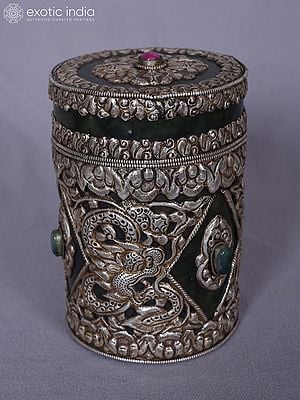 6" Engraved Decorated Jewelry Box With Inlay Work | Handmade