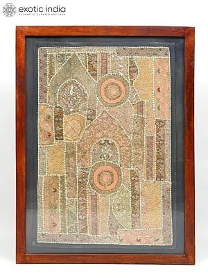 44" Zardozi Work Fabric Wall Hanging Frame | Home Decor