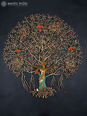 51" Large Brass Tree of Life with Inlay Work | Wall Hanging