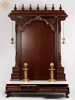 70'' Super Large Hindu Idol Wooden Frame with Lights | Made in India | Wood and Marble