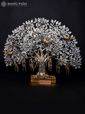 26" Silver Toned Brass Tree of Life with Chirping Birds