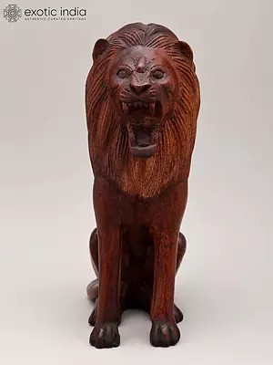 12" Majestic Royal Lion Hand-Carved Wooden Sculpture | Home Decor