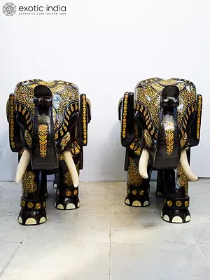 56" Pair of Royal Elephants with Intricate Inlay Work