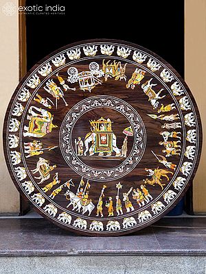 48" Round Table Top with Royal Procession of King | Rosewood Item For Home