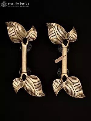 13" Leaf Design Brass Door Handles Pair