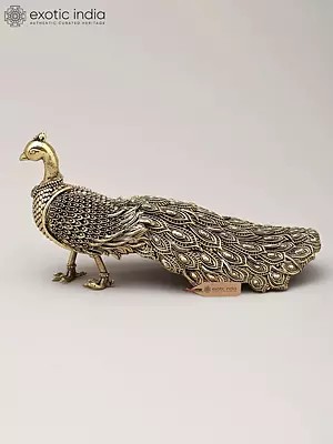 6" Small Brass Superfine Peacock Figurine | Table Decor