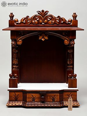 22" Wood Carved Designer Puja Temple with Drawer