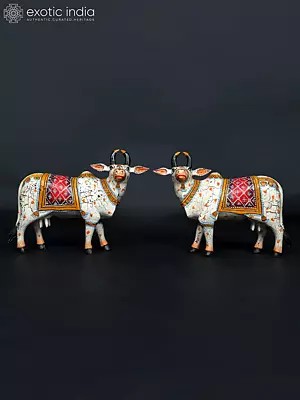 18" Pair of Hand-Painted Cows | Wood Carving