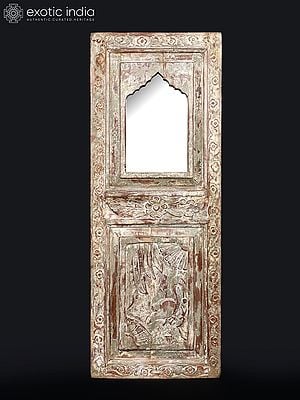 48" Vintage Wooden Wall Hanging with Mirror | Home Decor