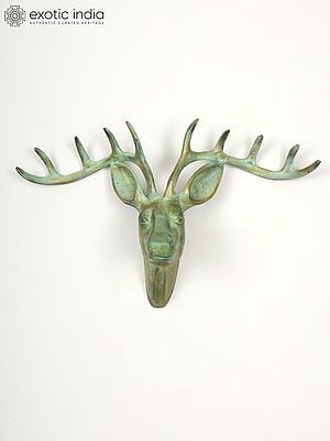 22" Green Deer Wall Decor in Brass | Home Decor