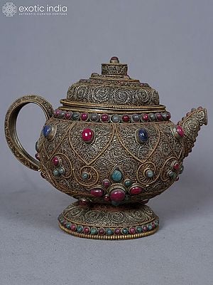 8" Beautiful Tibetan Filigree Kettle in Copper Silver Plated | Home And kitchen Item