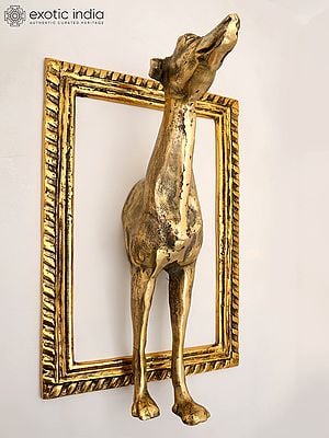 21" Brass Wall Hanging Dog with Frame | Home Decor